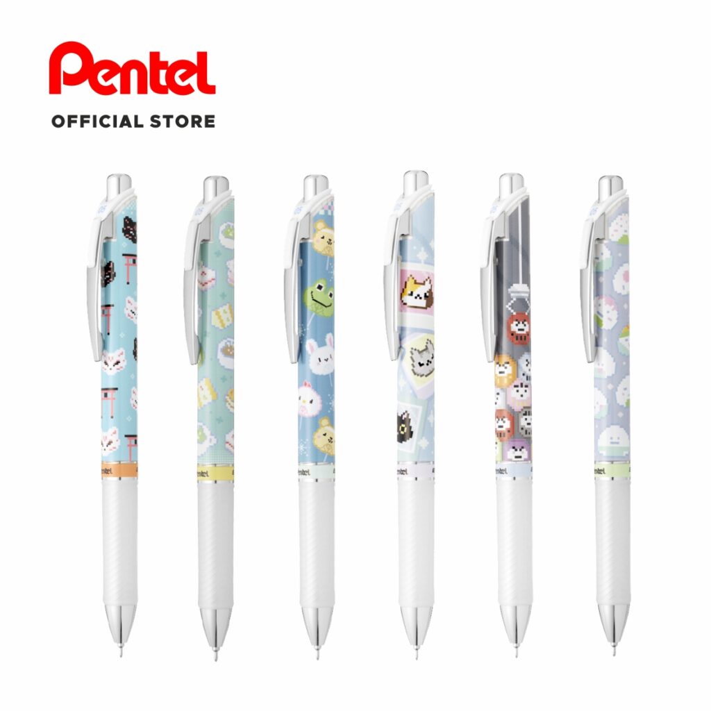 Pentel EnerGel Kawaii Set: 2 Penne A Scatto 0,5 Mm (Texture Onigiri E Uchiwa) + 2 Refill Blu In Omaggio